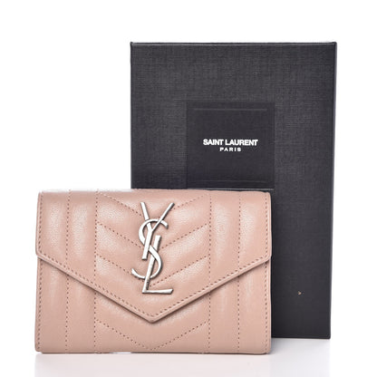 Saint Laurent Lambskin Mixed Matelasse Chevron Small Monogram Envelope Wallet Nude 10 of 10
