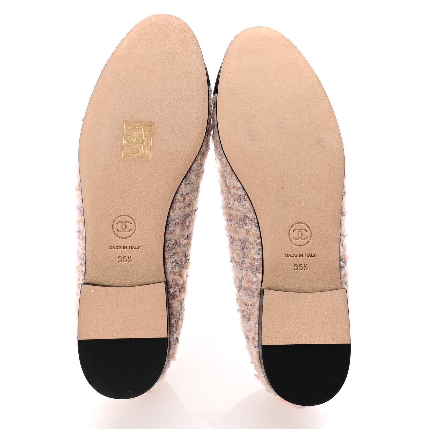 Chanel Glittered Tweed Grosgrain Cap Toe CC Ballerina Flats 36.5 Light Pink Beige Ecru Black 6 of 9