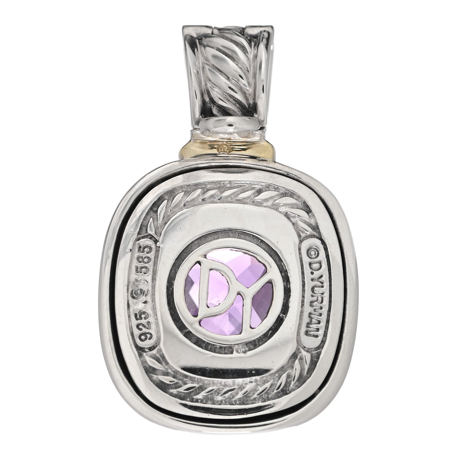 David Yurman Sterling Silver 14K Yellow Gold Amethyst 10mm Albion Pendant 3 of 4