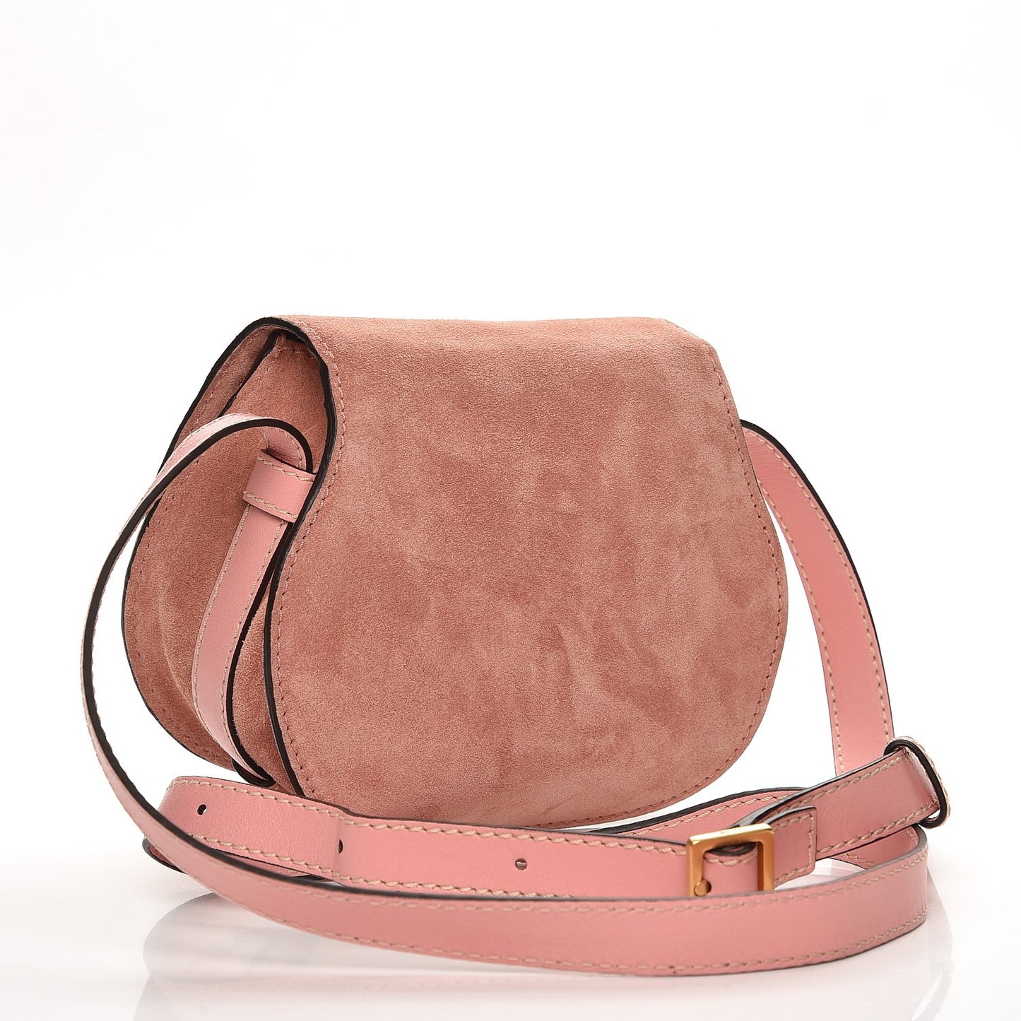 Suede Calfskin Braided Mini Marcie Round Crossbody Bag Washed Pink