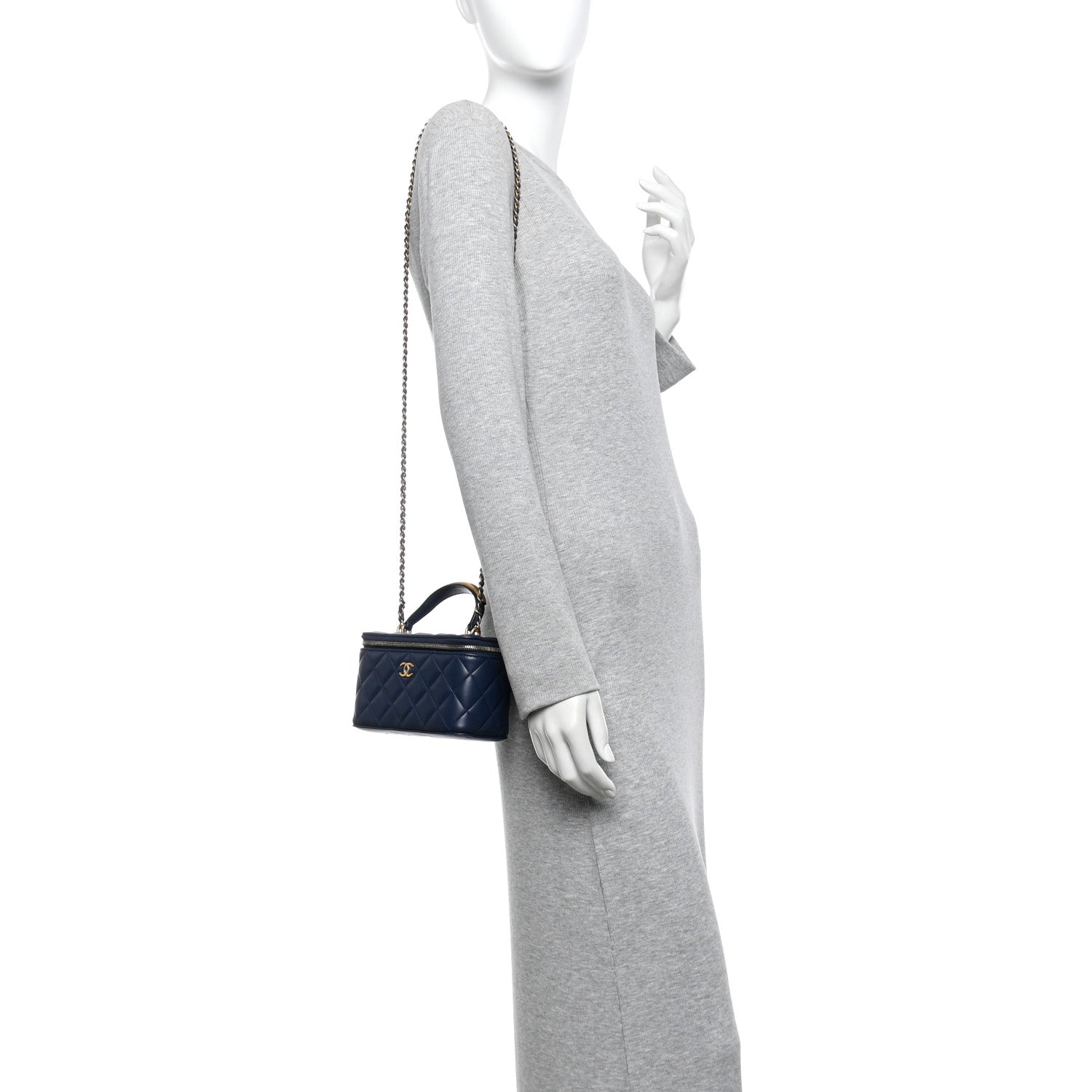 Chanel Lambskin Quilted Metal Small Top Handle Vanity Case With Chain Blue 2 of 11
