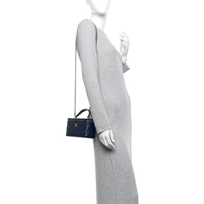 Chanel Lambskin Quilted Metal Small Top Handle Vanity Case With Chain Blue 2 of 11