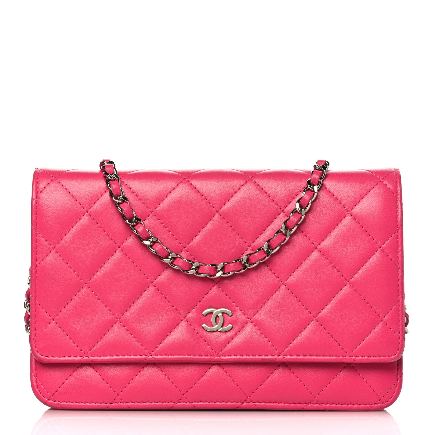 Lambskin Quilted Wallet On Chain WOC Dark Pink