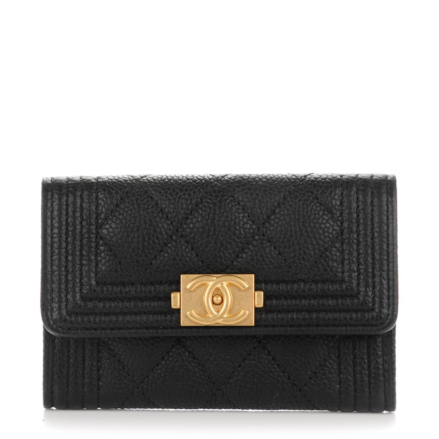 Caviar Quilted Boy Card Holder Wallet Black