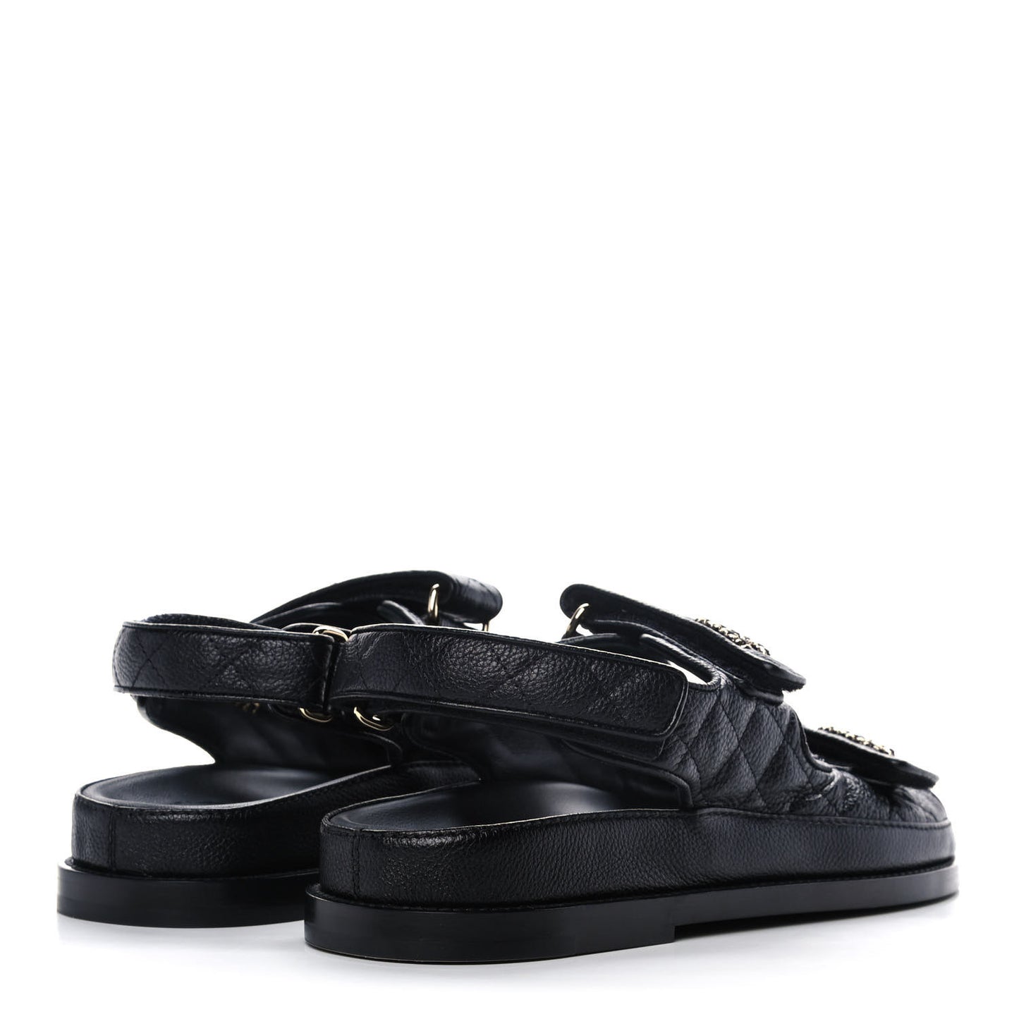 Grained Calfskin Velcro Dad Sandals 37 Black