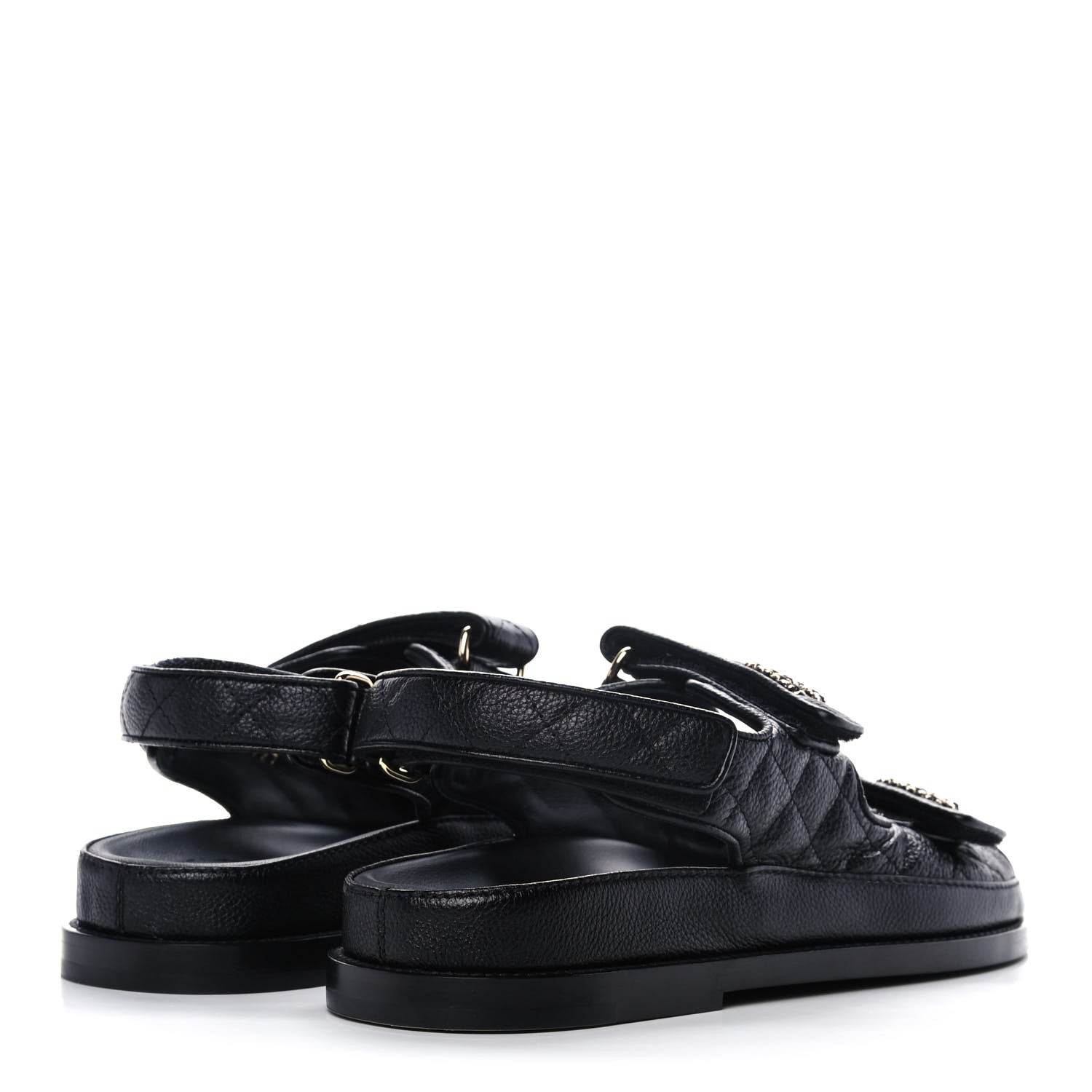 Chanel Grained Calfskin Velcro Dad Sandals 37 Black 4 of 9