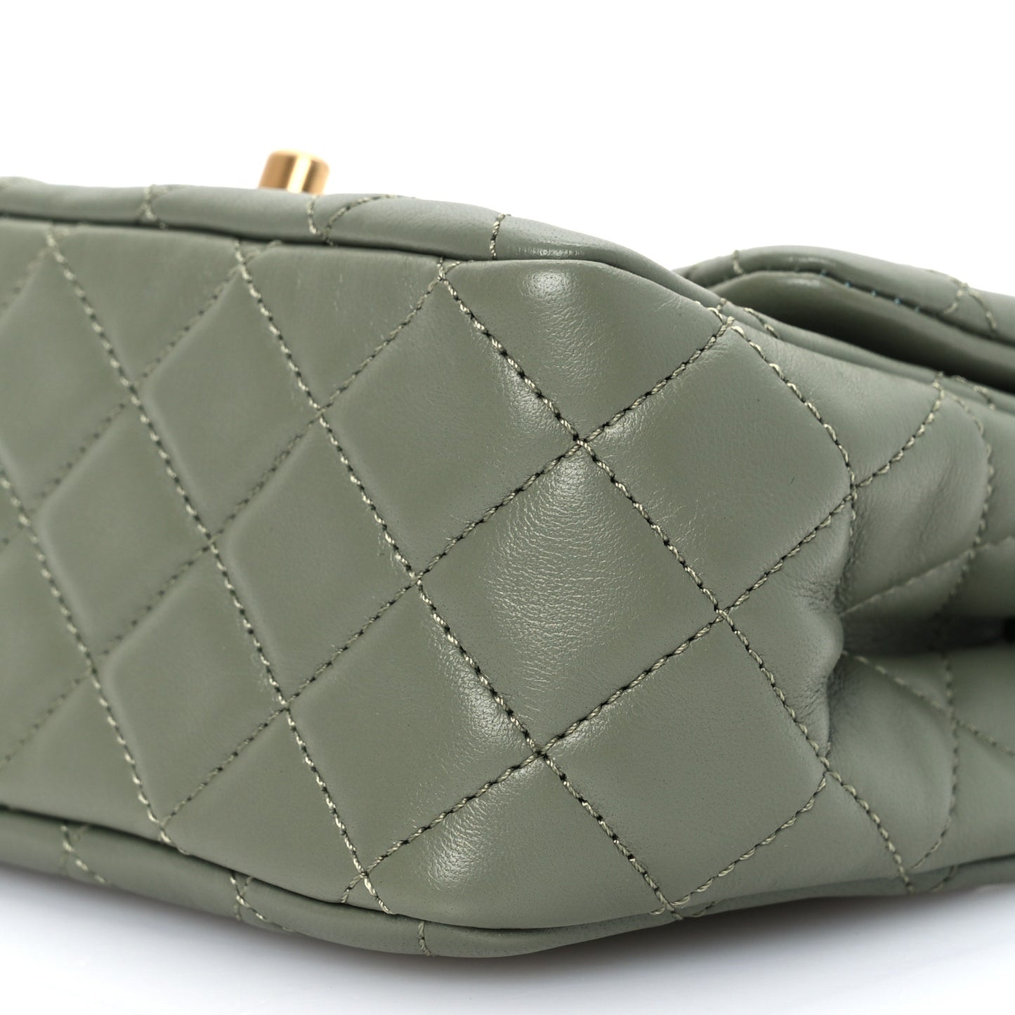 Lambskin Quilted Mini Pearl Crush Flap Green