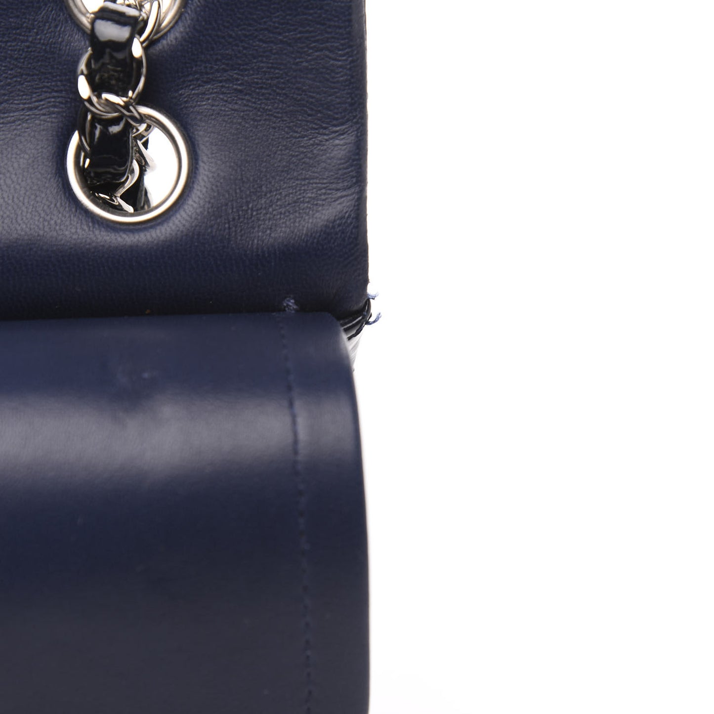 Distressed Patent Quilted Medium Double Flap Navy