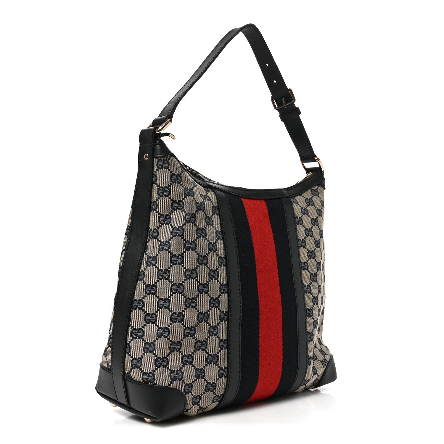 Gucci Monogram Vintage Web Medium Hobo Navy 3 of 11