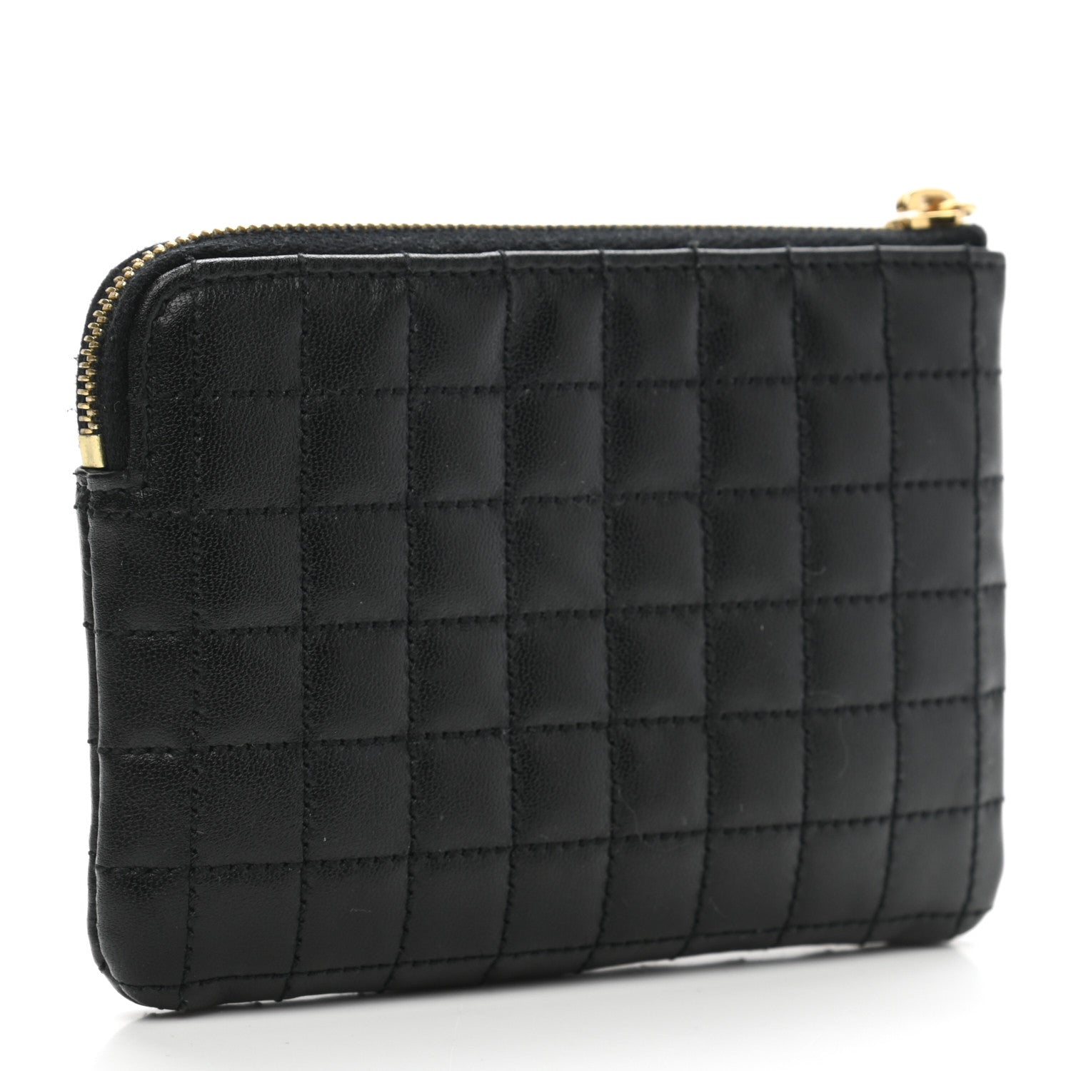 Celine Calfskin Quilted C Charm Coin Card Pouch Black 3 of 9