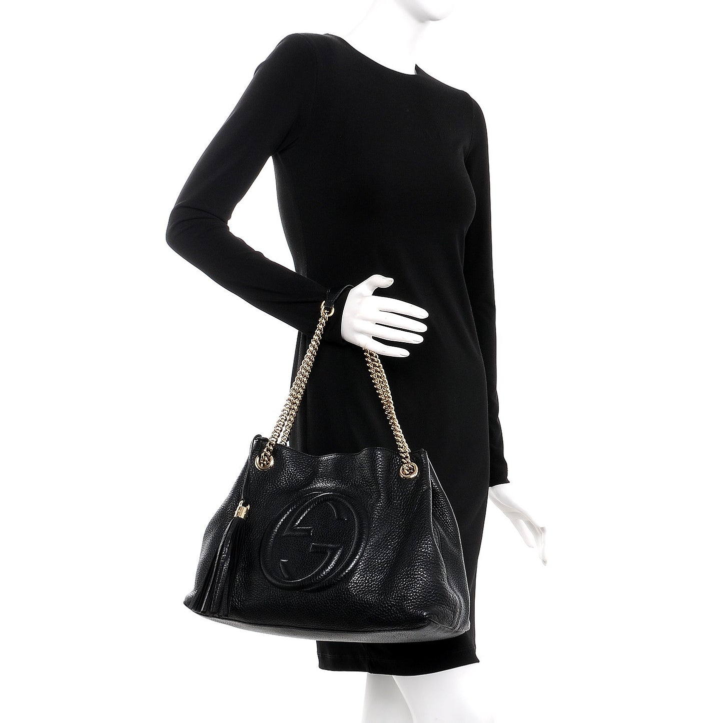 Pebbled Calfskin Medium Soho Chain Shoulder Bag Black