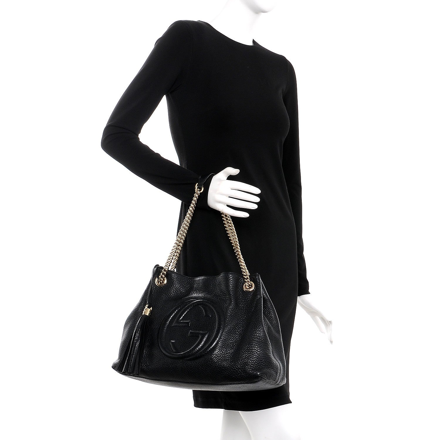 Gucci Pebbled Calfskin Medium Soho Chain Shoulder Bag Black 2 of 7