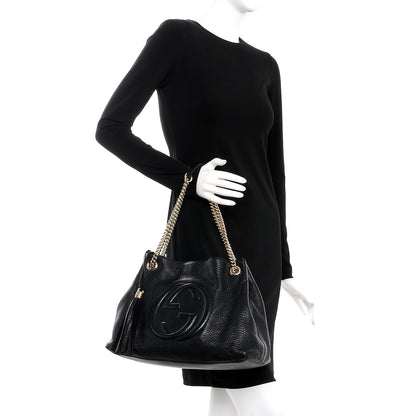Gucci Pebbled Calfskin Medium Soho Chain Shoulder Bag Black 2 of 7