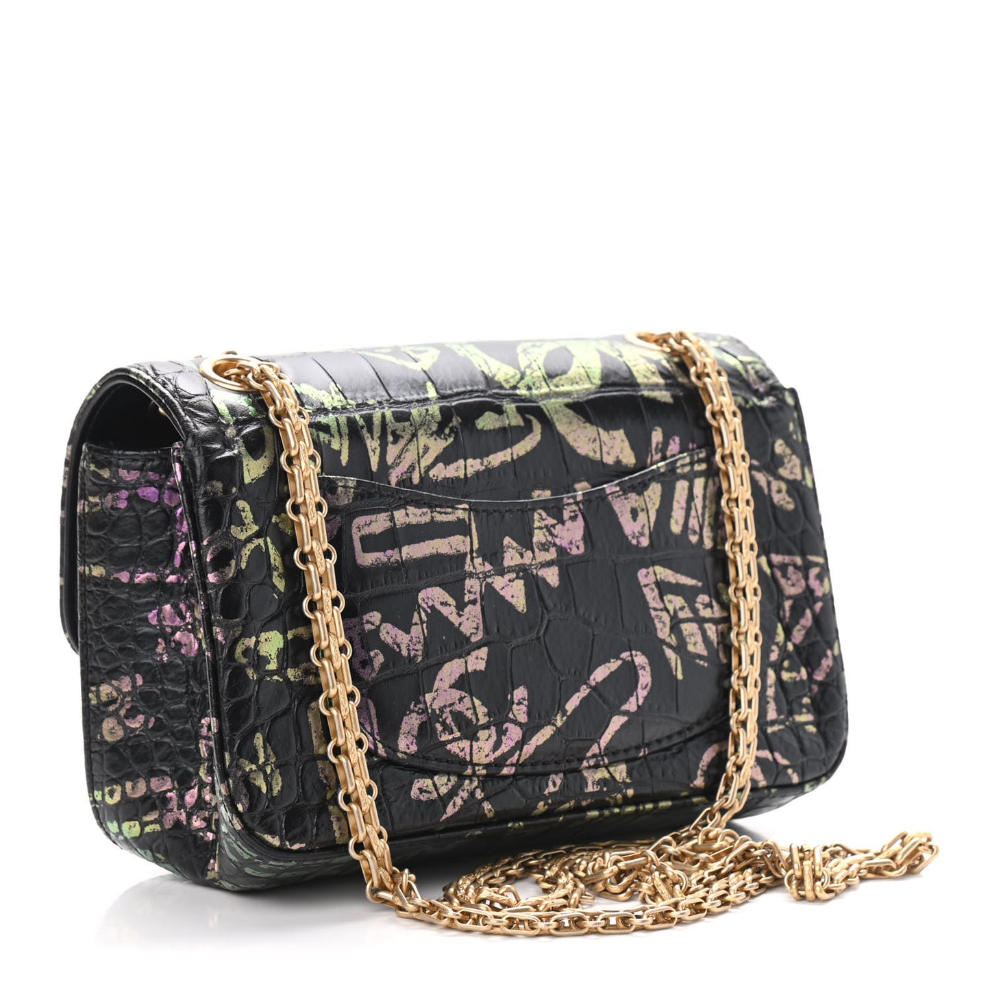 Calfskin Crocodile Embossed Graffiti 2.55 Mini Cocodile Reissue Flap Black Pink
