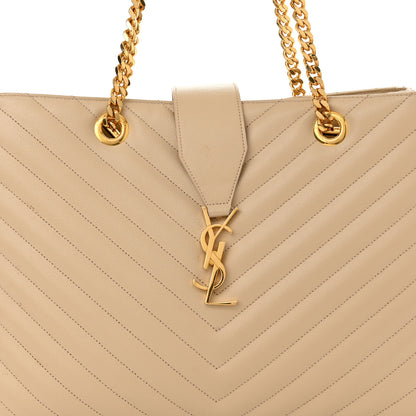 Saint Laurent Grain De Poudre Matelasse Chevron Monogram Shopping Bag Nude Powder 9 of 15