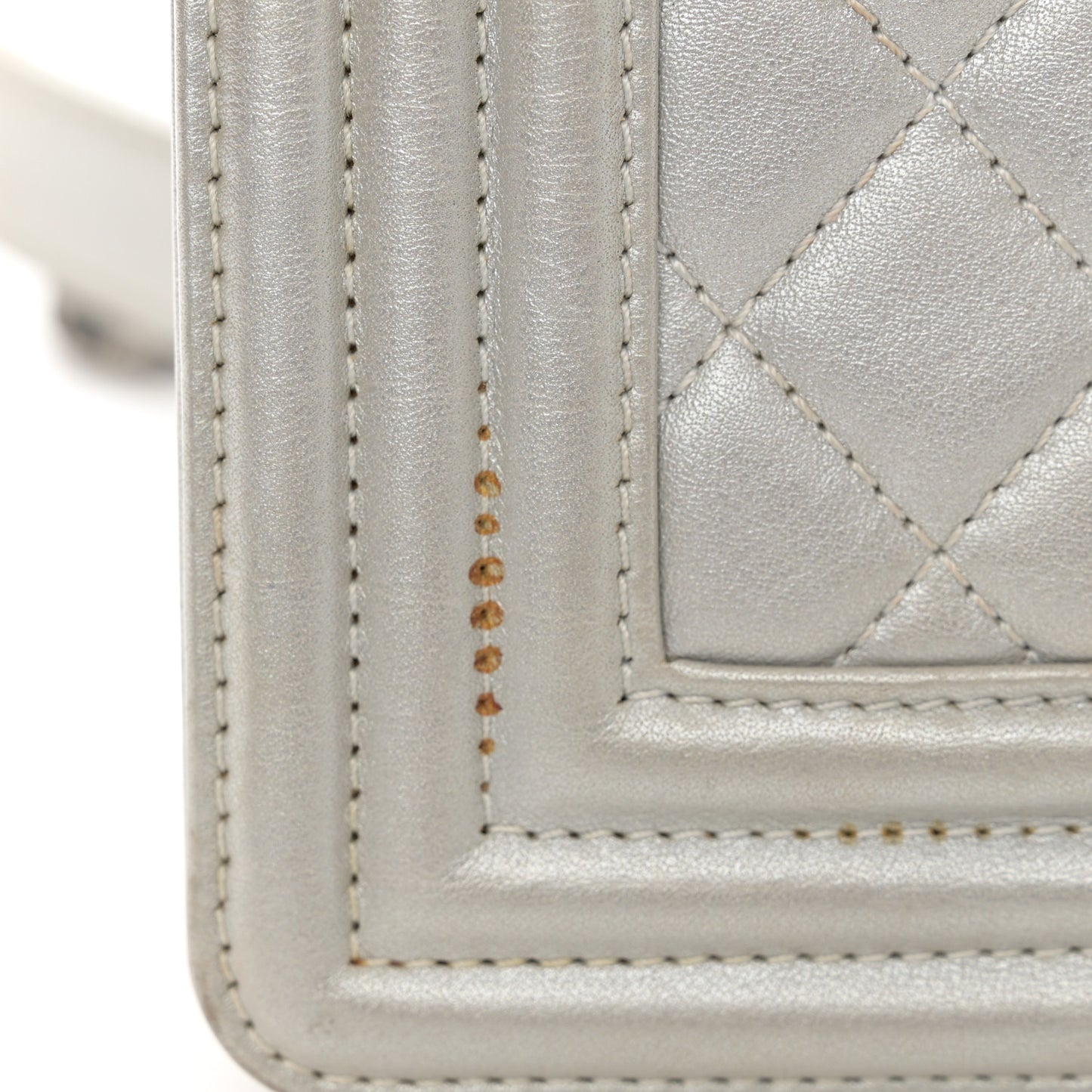 Metallic Lambskin Quilted Small Boy Flap Silver