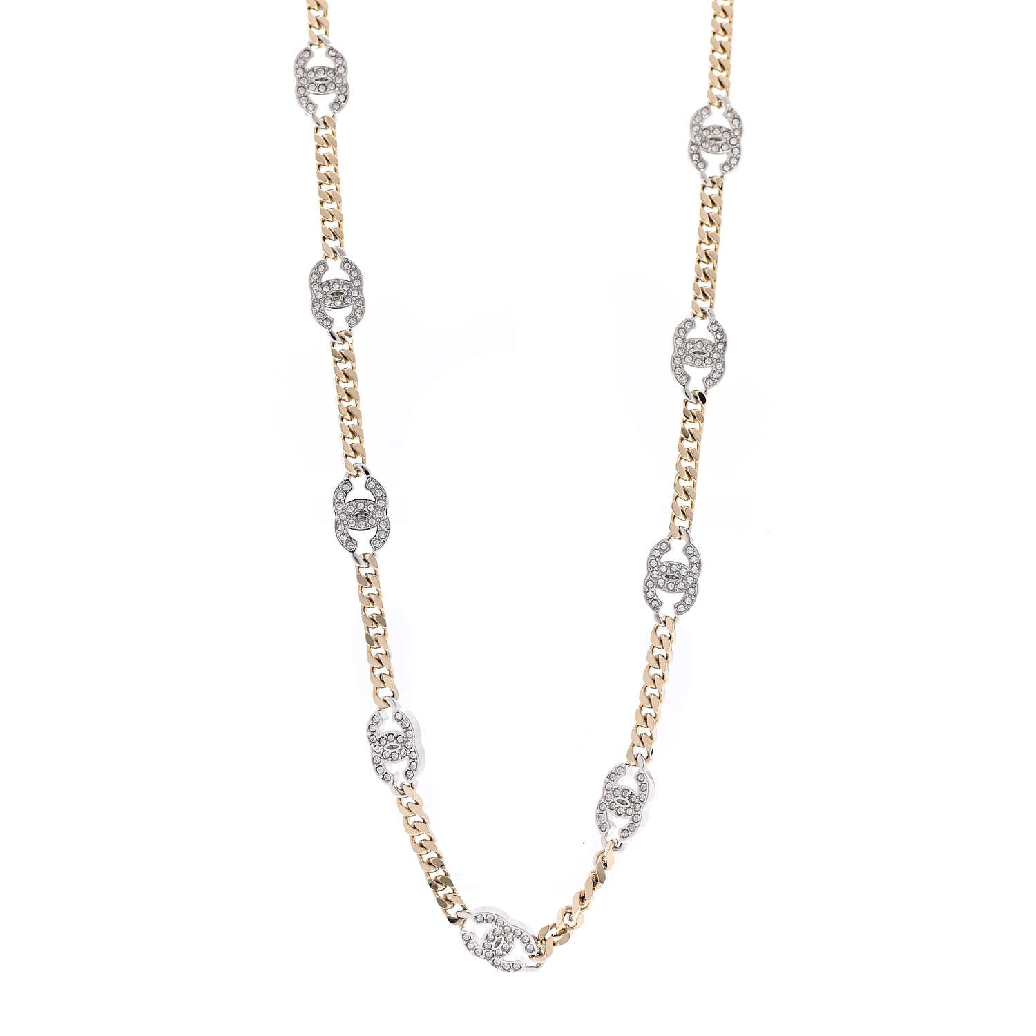 Chanel Crystal Chain CC Necklace Gold Silver 1 of 7