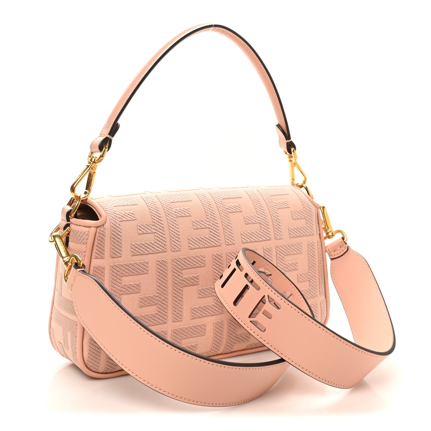 Fendi Canvas Vitello King Extra Strap FF Embroidered Baguette Baby Pink 3 of 9