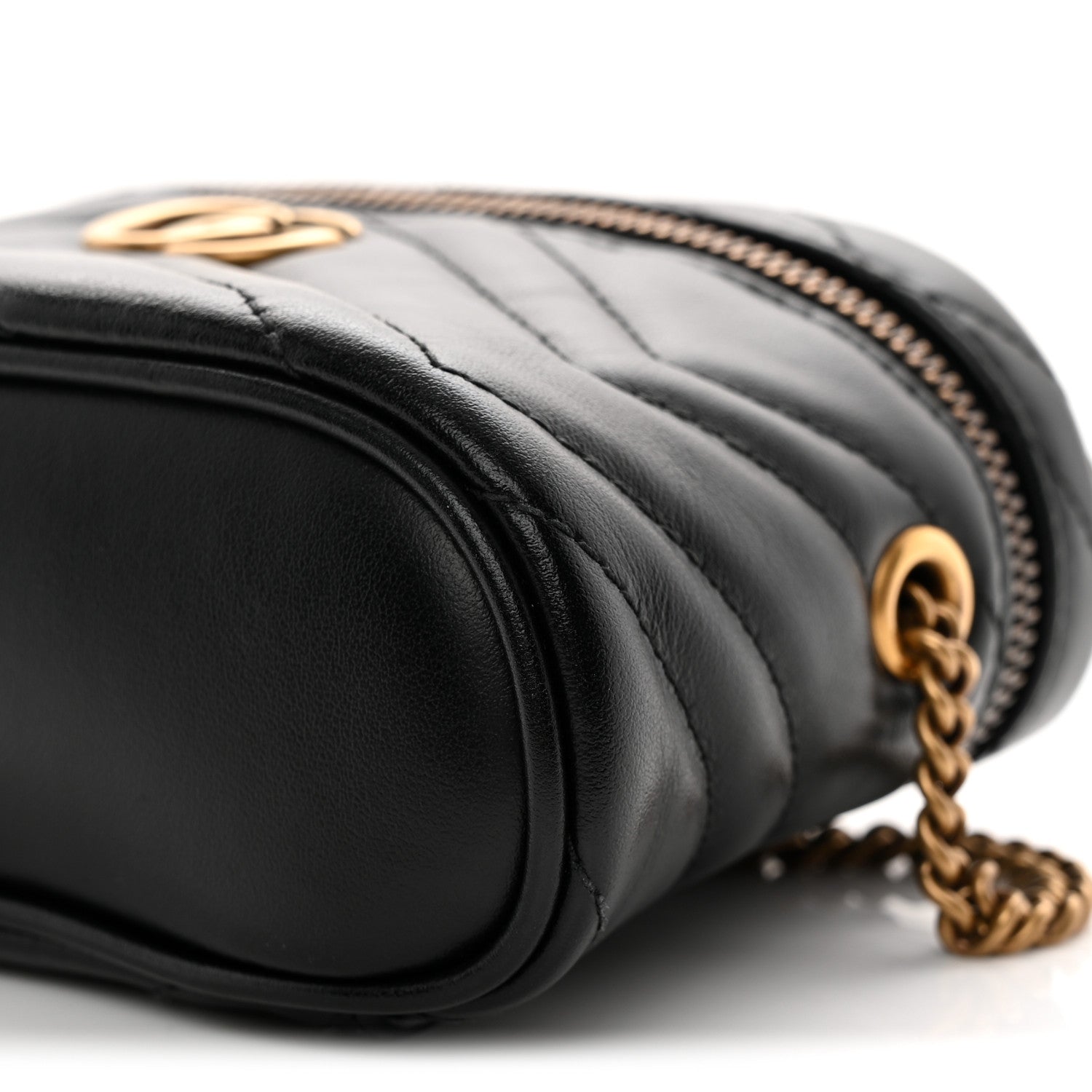 Gucci Calfskin Matelasse Chevron Mini GG Marmont Top Handle Bag Black 10 of 11