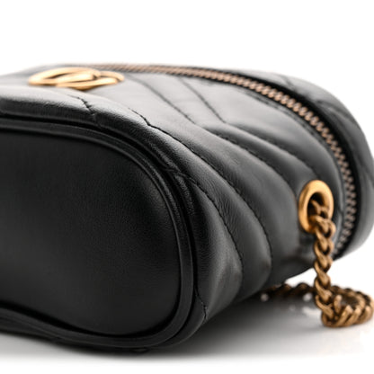 Gucci Calfskin Matelasse Chevron Mini GG Marmont Top Handle Bag Black 10 of 11