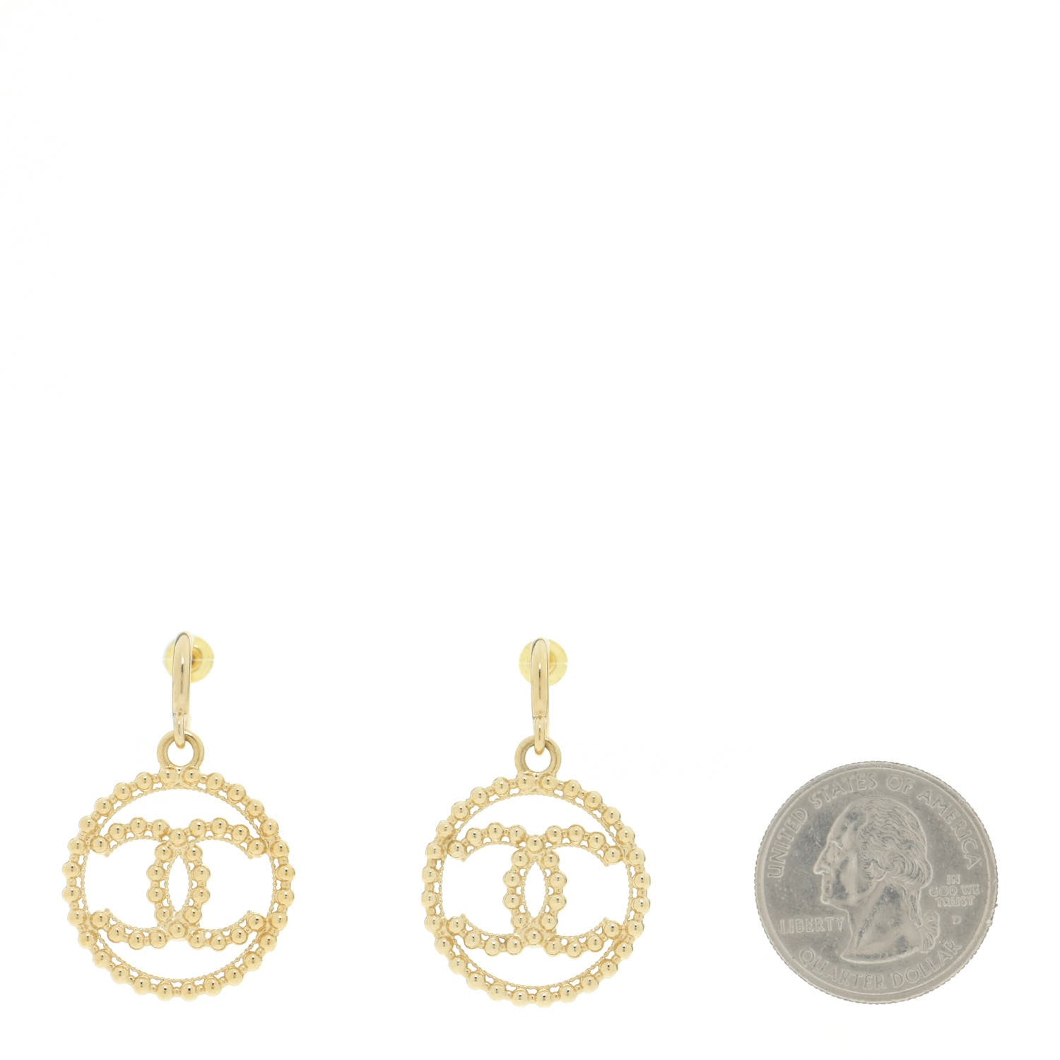 Chanel Metal Bead Round CC Drop Earrings Gold 2 of 4