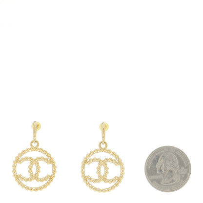 Chanel Metal Bead Round CC Drop Earrings Gold 2 of 4