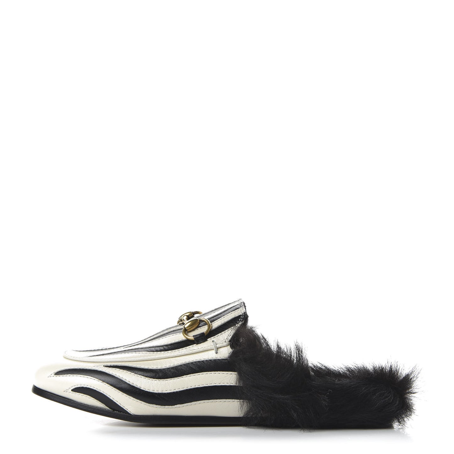 Malaga Kid Fur Zebra Inlay Womens Princetown Slippers 35 Mystic White Black