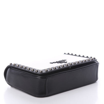 Prada Glace Calfskin Studded Crossbody White Black 5 of 9
