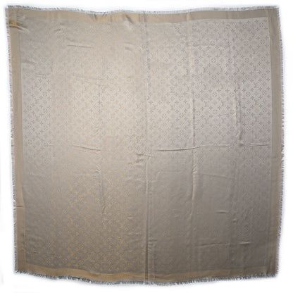 Louis Vuitton Monogram Silk Wool Shine Shawl Beige 3 of 5
