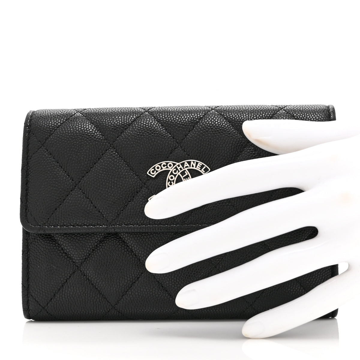 Caviar Quilted Coco Chanel CC Medium Flap Wallet Black