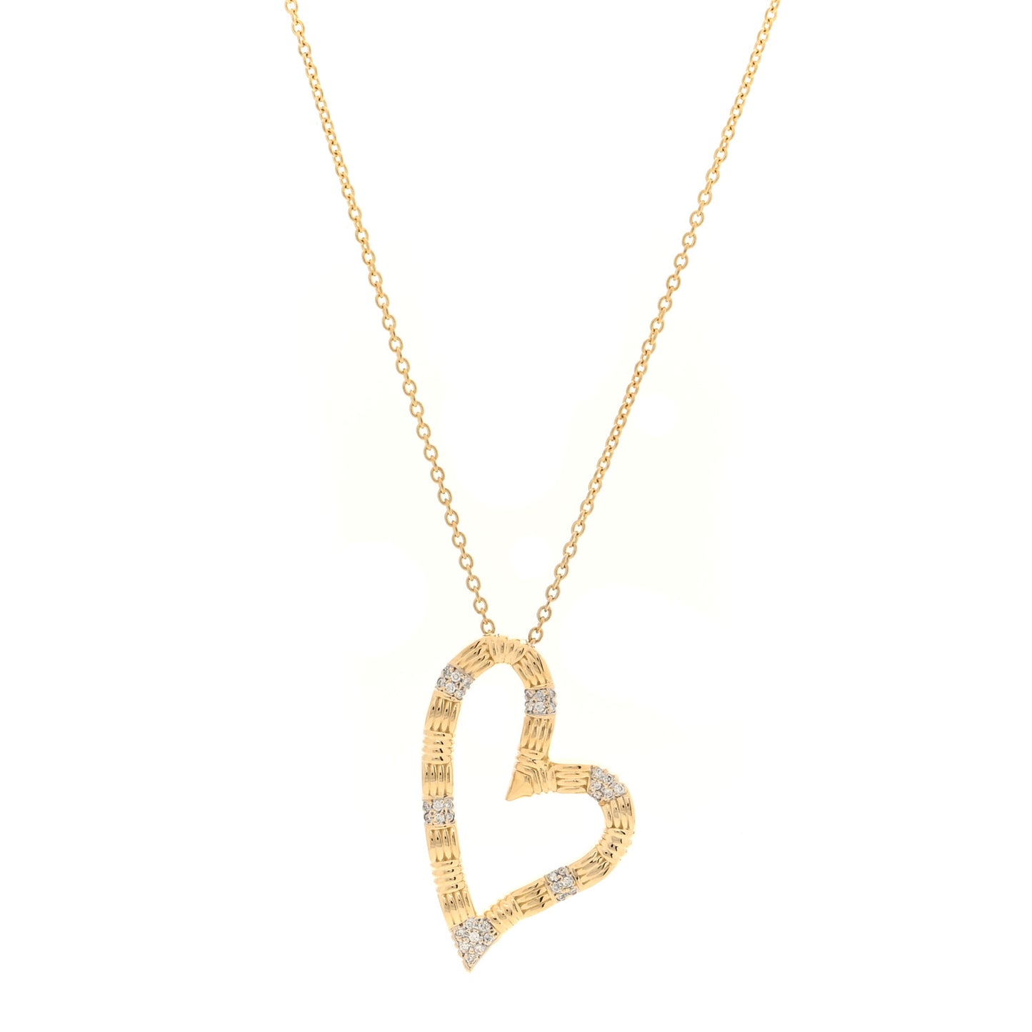 18K Yellow White Gold Diamond Open Heart Pendant Necklace Black