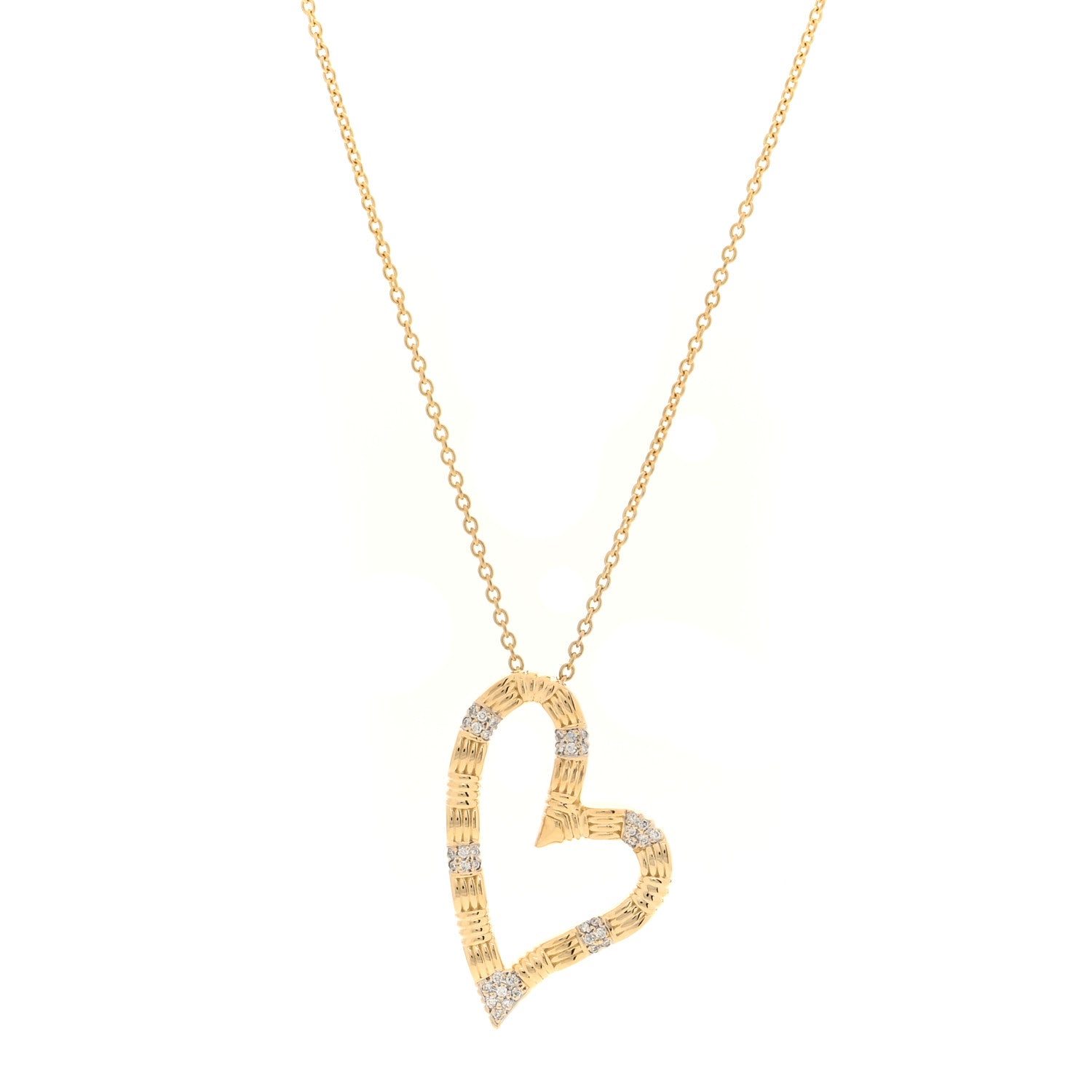 Roberto Coin 18K Yellow White Gold Diamond Open Heart Pendant Necklace Black 1 of 4