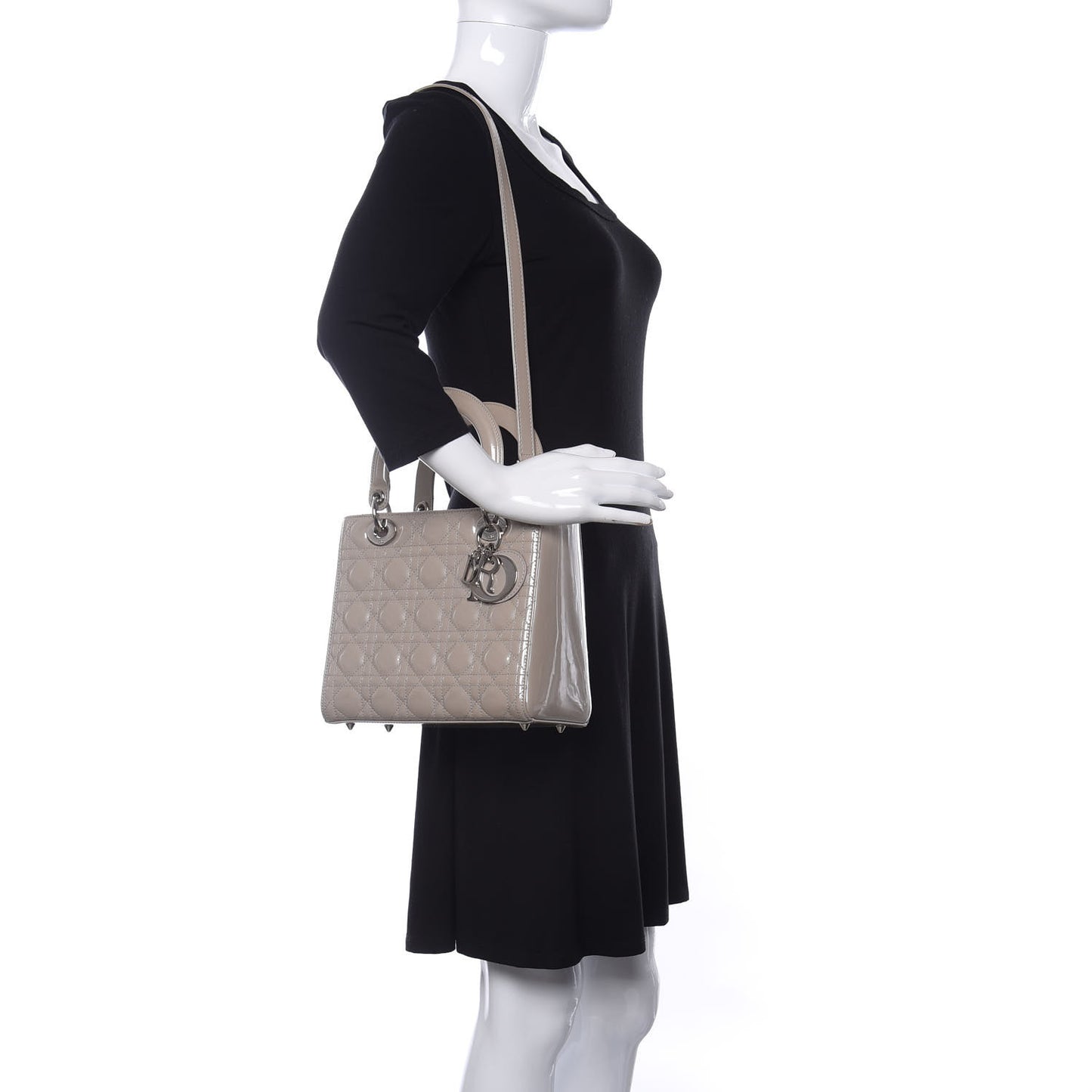 Patent Cannage Medium Lady Dior Beige