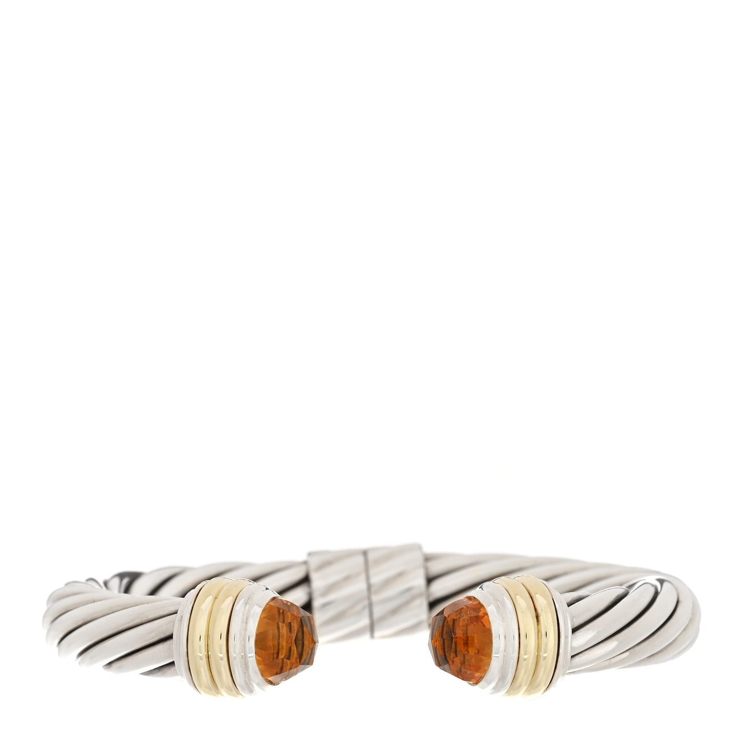 Sterling Silver 14K Yellow Gold Citrine 10mm Cable Classics Hinged Bracelet