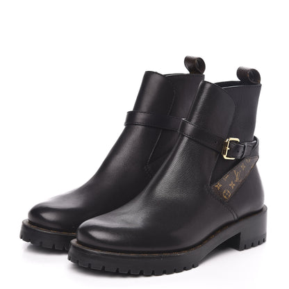Louis Vuitton Calfskin Monogram Discovery Flat Ankle Boots 35 Black 3 of 8