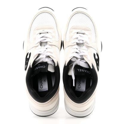 Chanel Mesh Suede Calfskin Grained Calfskin Womens CC Sneakers 40.5 White Black 2 of 9