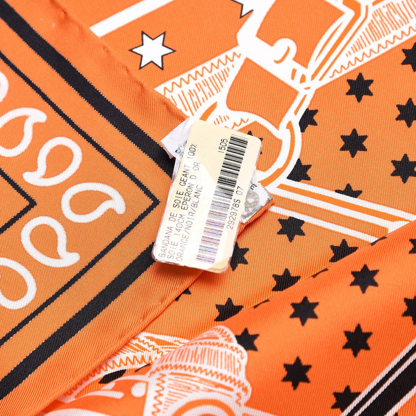 Silk Eperon D'Or Bandana Scarf 140 Orange Noir Blanc