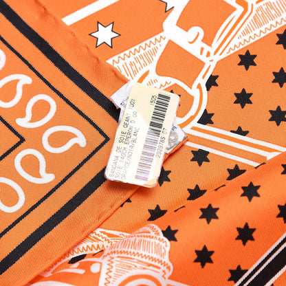 Hermes Silk Eperon D'Or Bandana Scarf 140 Orange Noir Blanc 7 of 7