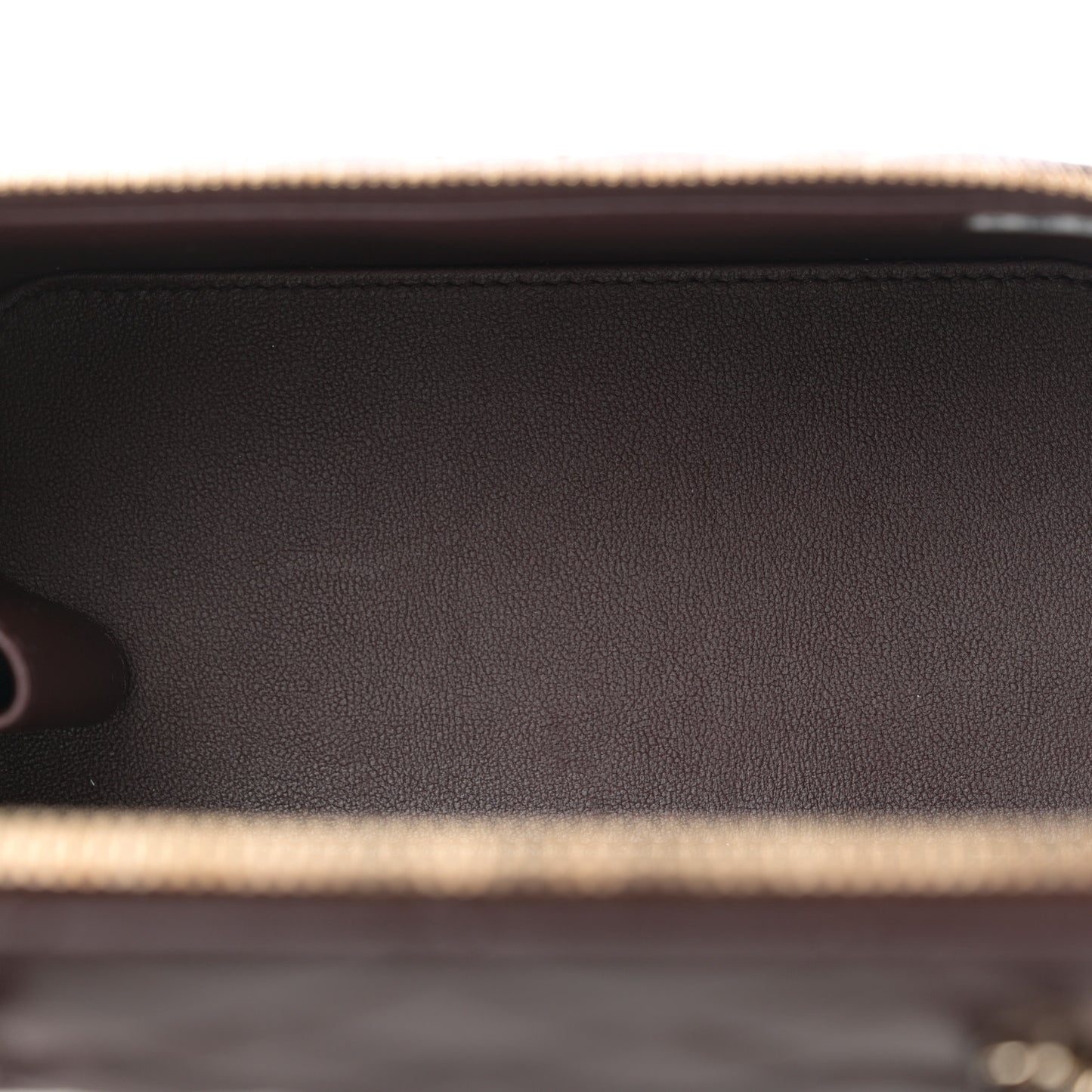 Lambskin Quilted Small Top Handle Vanity Case With Chain Dark Brown