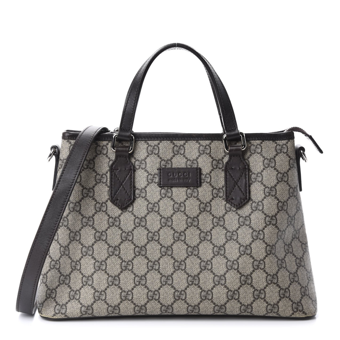 GG Supreme Monogram Small Zippered Tote Dark Brown