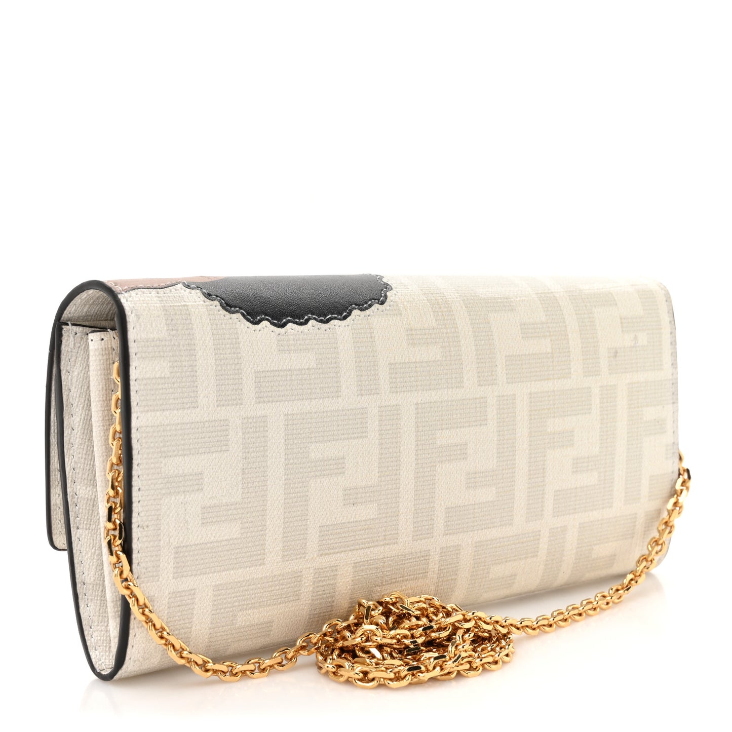 Glazed Fabric Vitello Liberty FF Logo Bikini Girls Inlay Continental Wallet On Chain Bianco Perla Multicolor