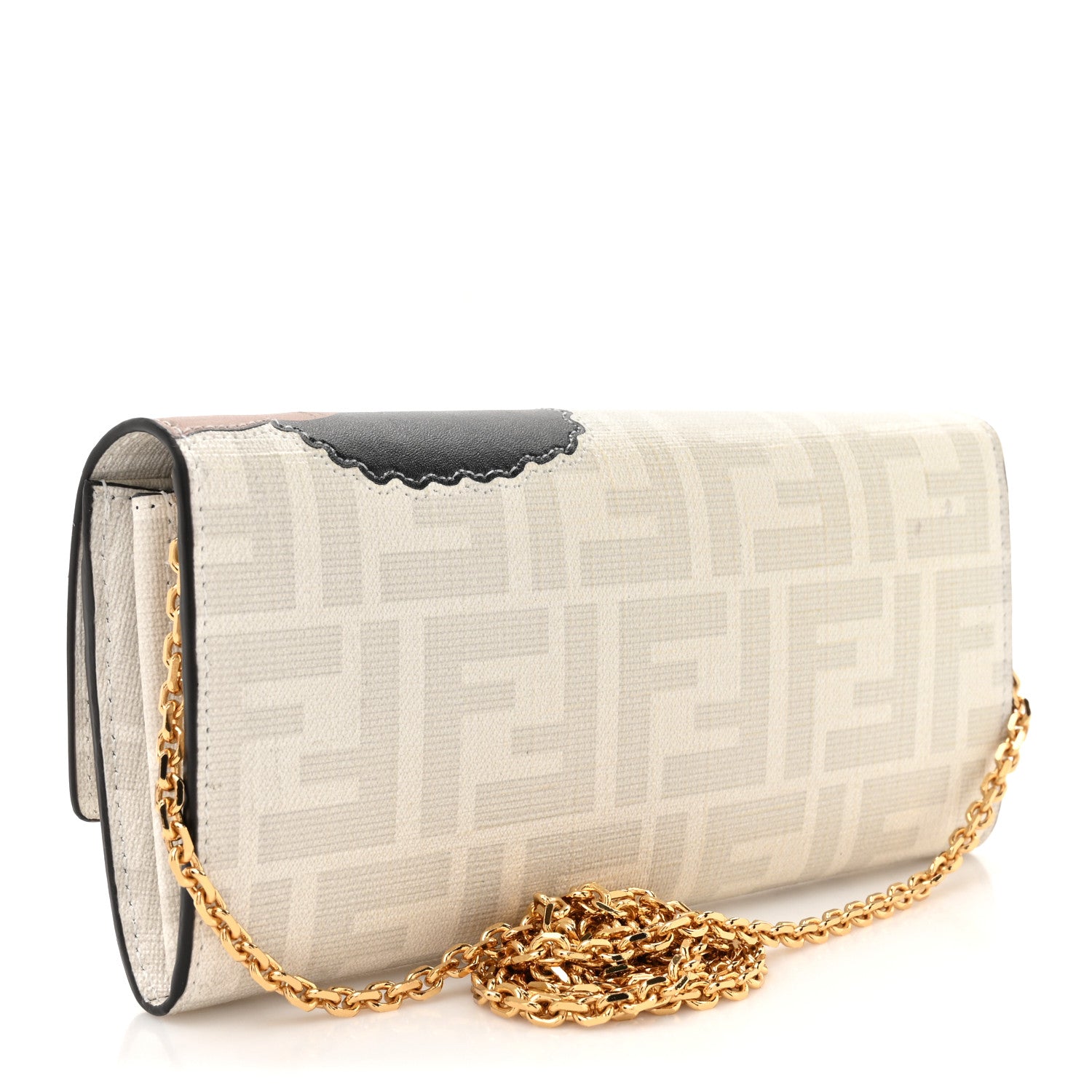 Fendi Glazed Fabric Vitello Liberty FF Logo Bikini Girls Inlay Continental Wallet On Chain Bianco Perla Multicolor 3 of 15