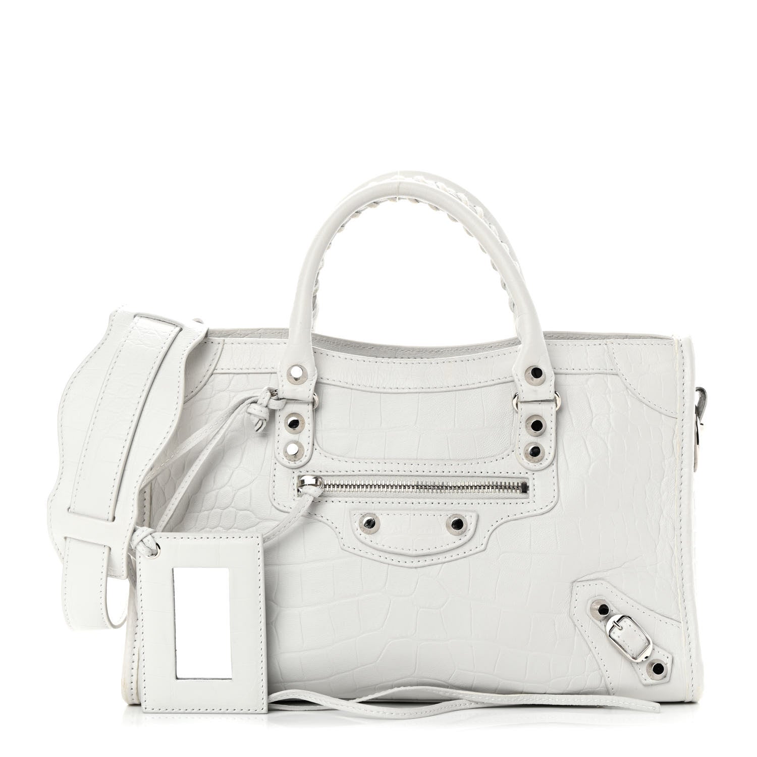 Balenciaga Matte Supple Lambskin Crocodile Embossed Classic Silver Hardware S City White 1 of 15