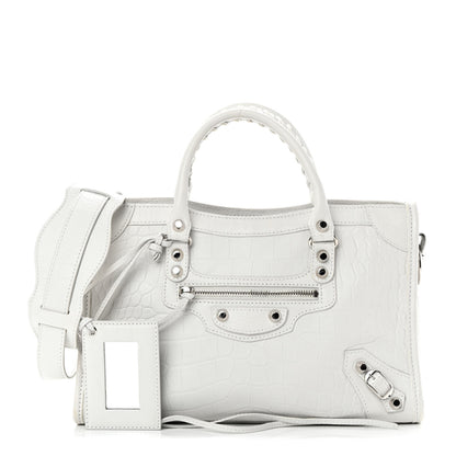 Balenciaga Matte Supple Lambskin Crocodile Embossed Classic Silver Hardware S City White 1 of 15