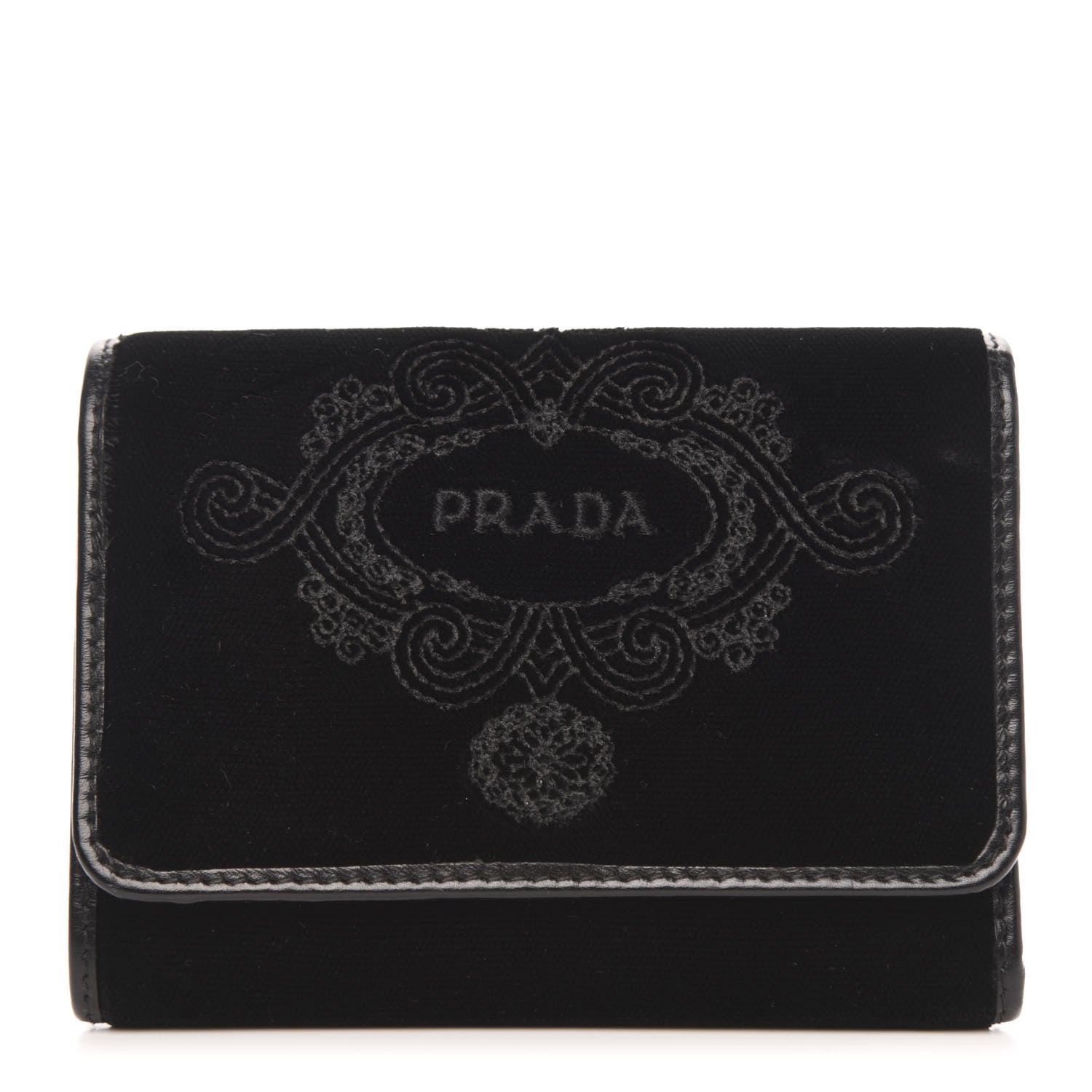 Prada Velluto Logo Tri-Fold Wallet Black 1 of 8