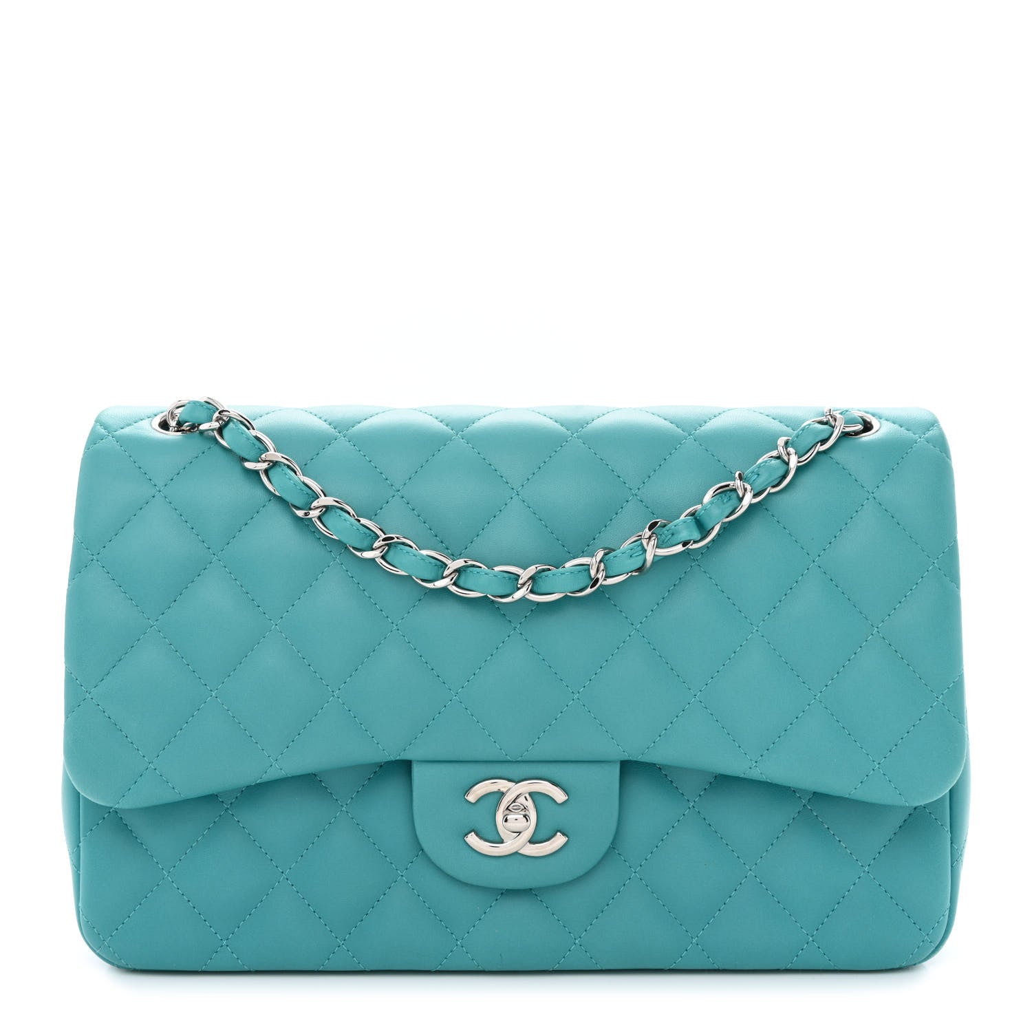 Chanel Lambskin Quilted Jumbo Double Flap Turquoise 1 of 10