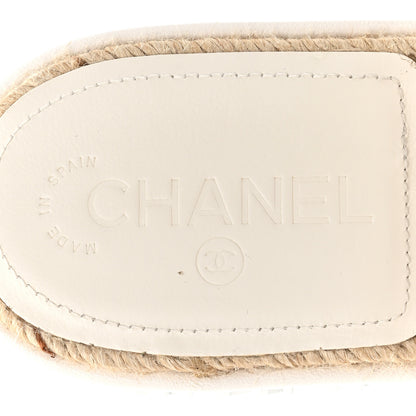 Chanel Lambskin Quilted CC Espadrille Slip On Sandals 41 White 8 of 14