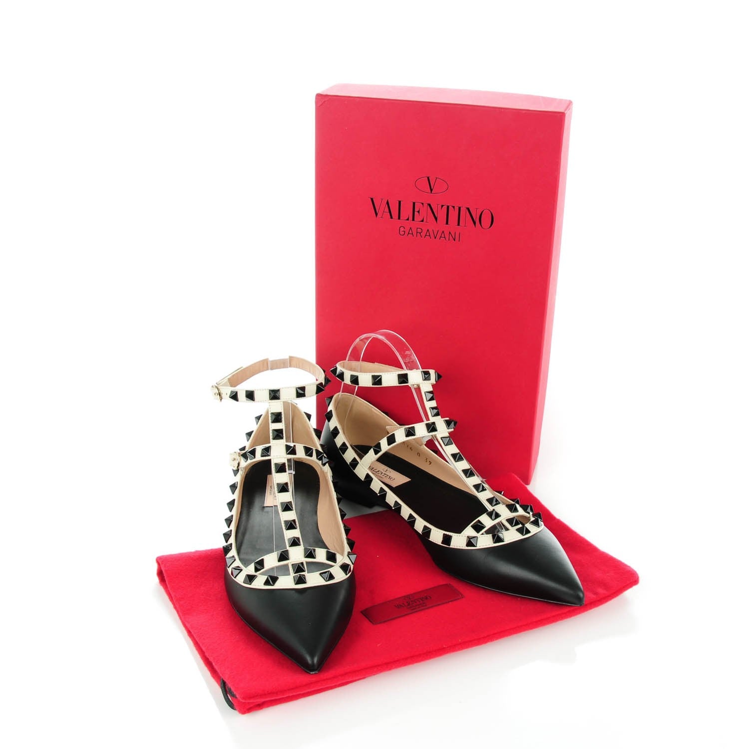 Valentino Garavani Nappa Rockstud Cage Ballerina Flats 39 Black Ivory 8 of 8