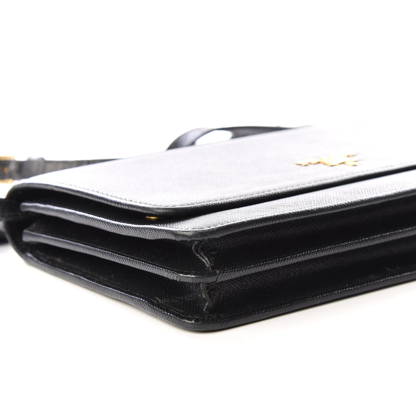 Saffiano Metal Flap Wallet With Strap Black