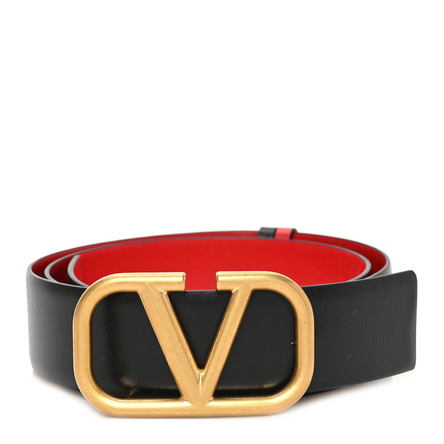 Valentino Garavani Glossy Calfskin 40mm VLogo Reversible Belt 90 36 Black Rouge Pur 1 of 4